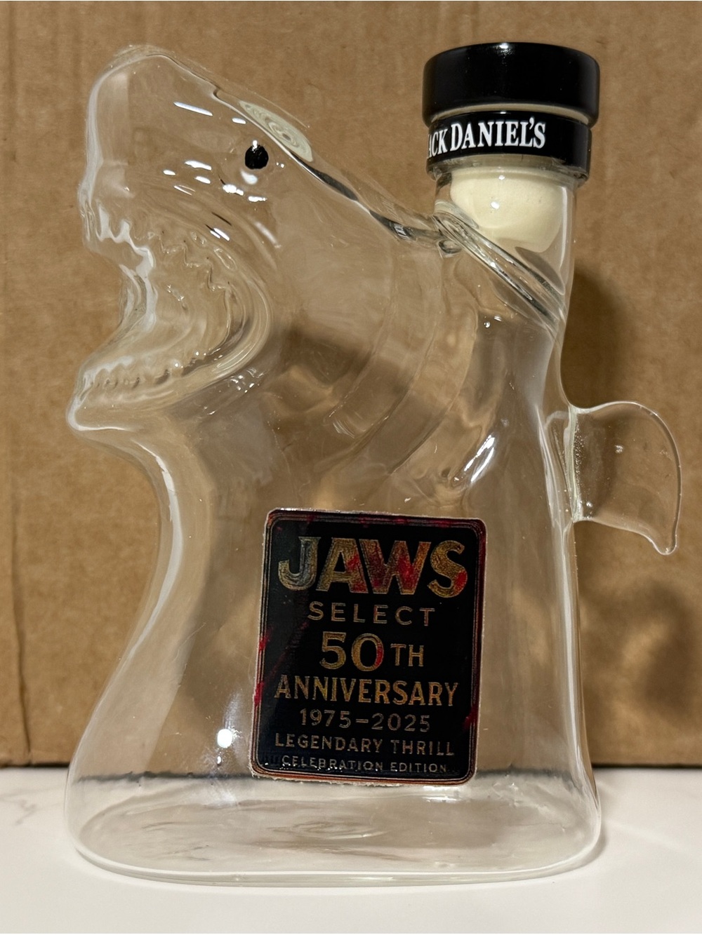Jaws Select 50th Anniversary Shark Bottle - Clear Glass with Black Accents